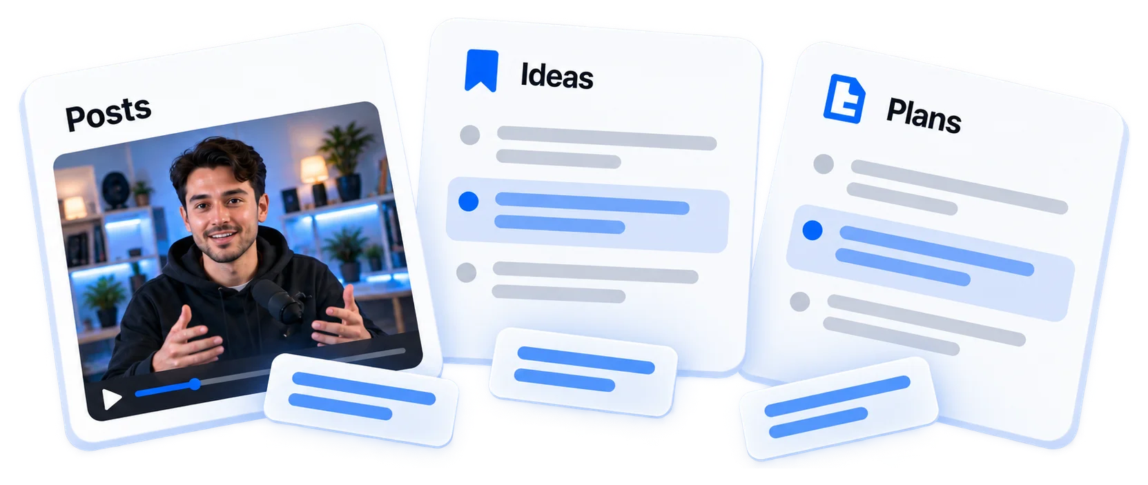 Posts, saved ideas and plans with highlighted excerpts ready to copy.