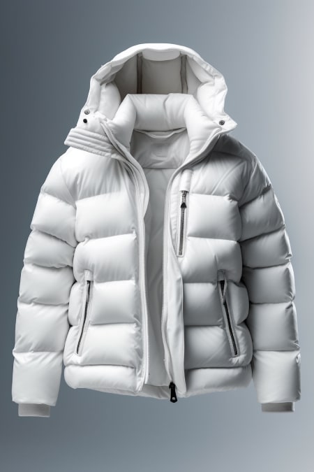 AI-generated women's down jacket mockup