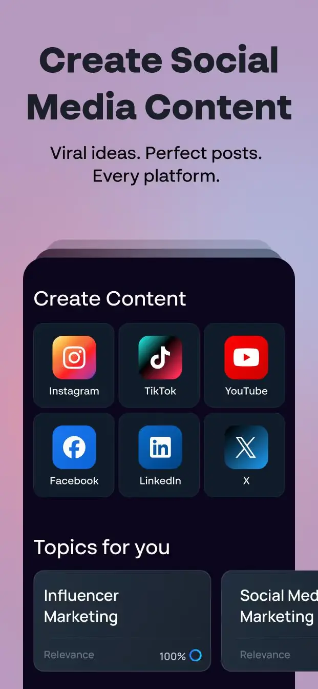 Mysocial AI content research tool showing trending topics and content ideas