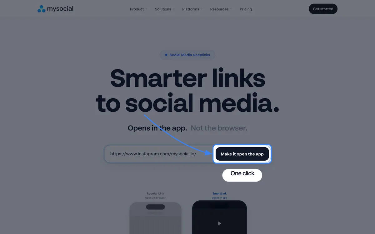 The Make it open the app button highlighted next to the pasted Instagram link