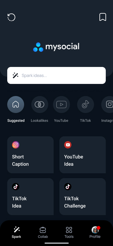MySocial app home screen