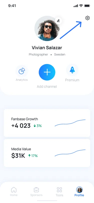 MySocial profile page with settings access