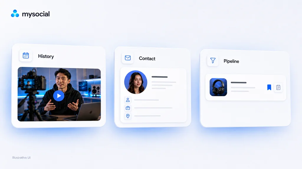 Three illustrated cards distinguish sponsorship history, a relevant contact and a saved partnership pipeline.