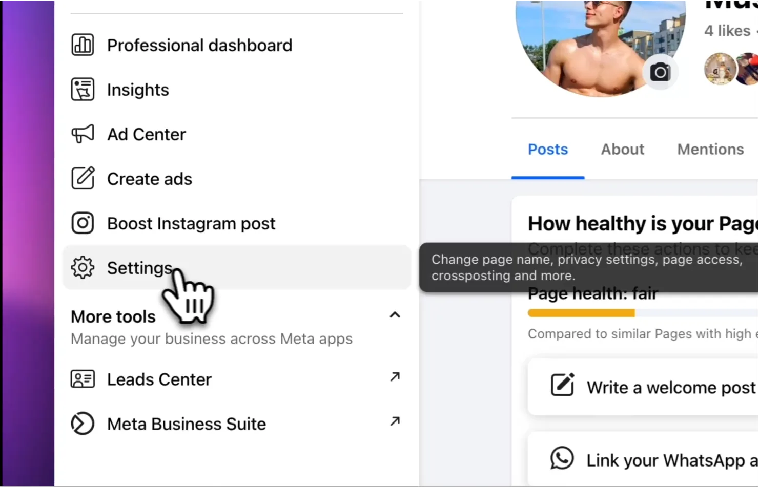 Facebook page settings