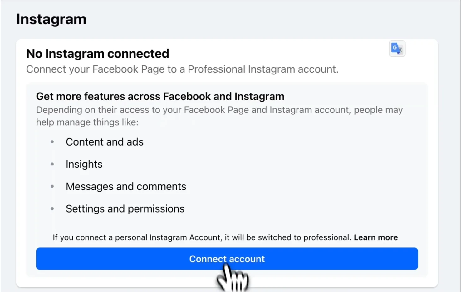 Connect account button