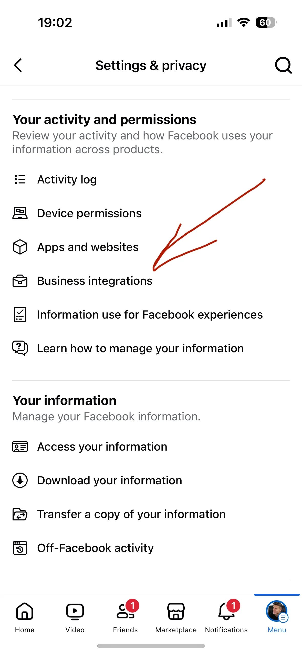 Business integrations menu