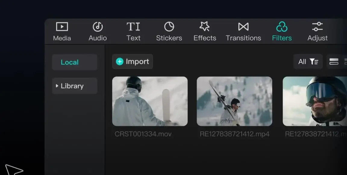 CapCut desktop media library preview
