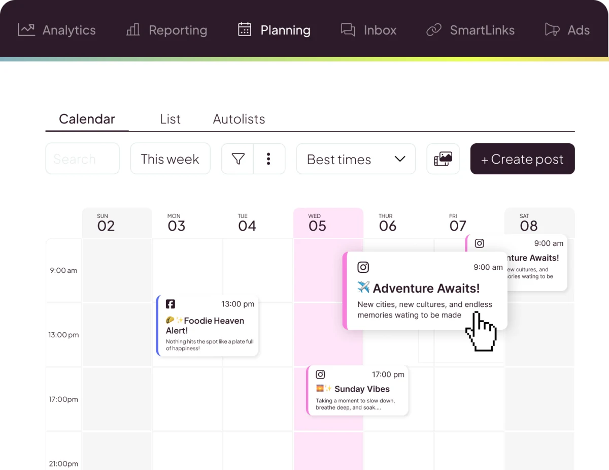Metricool social publishing planner preview