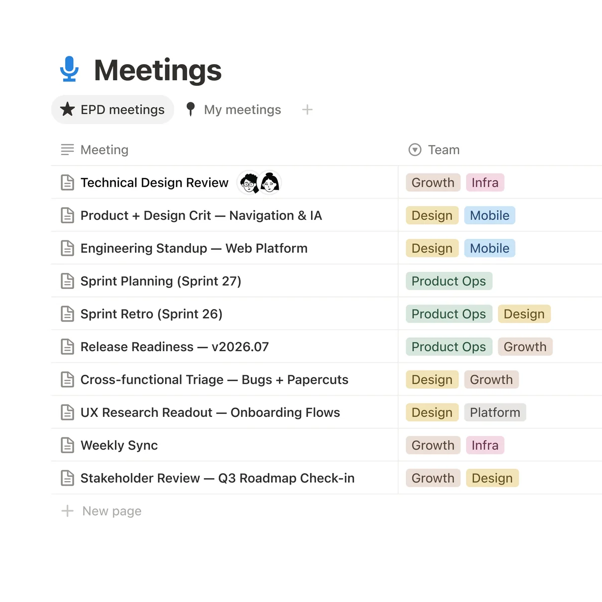 Official Notion meeting database preview