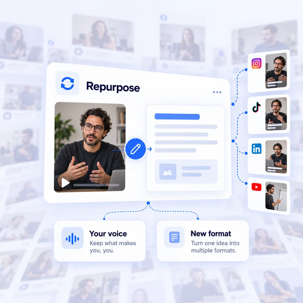 A source video becomes an editable draft in the creator’s voice.