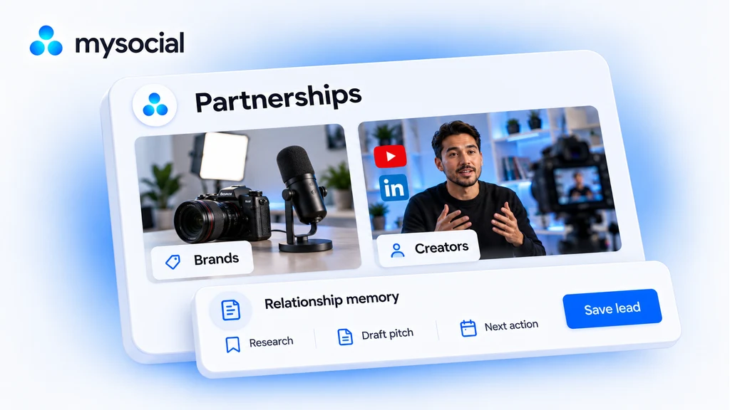 Mysocial brings brand and creator discovery together with research, draft pitches and next actions.