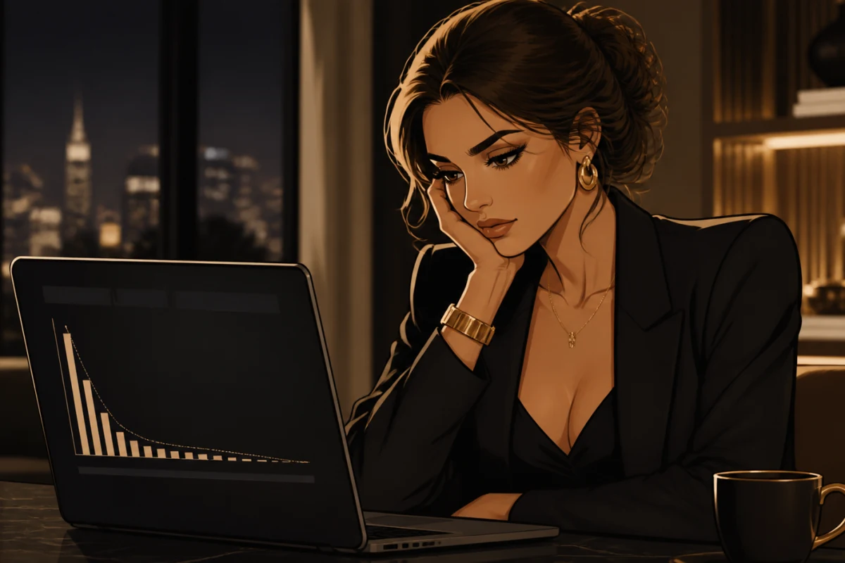 Creator looking disappointed at a course launch on her laptop with no sales