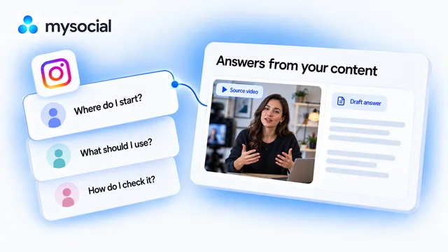 Instagram audience questions paired with answer drafts sourced from the creator’s content