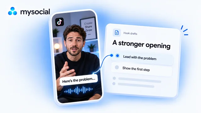 A TikTok creator’s opening line beside a sheet of hook drafts